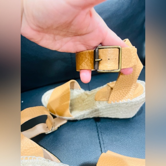 J.Crew Corsica Caramel Leather Ankle Strap Espadrille Wedge Sandals Size 8 - Picture 2 of 8